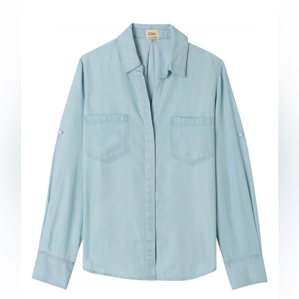 Elie Tahari Chambray Casual Button Down Long Sleeve Shirt Small NWT